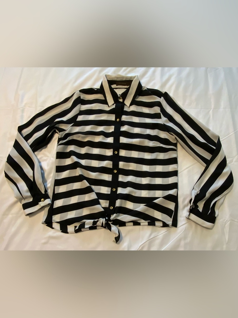The Limited Black & White Striped Blouse Tie Front Lightweight Sheer Size M